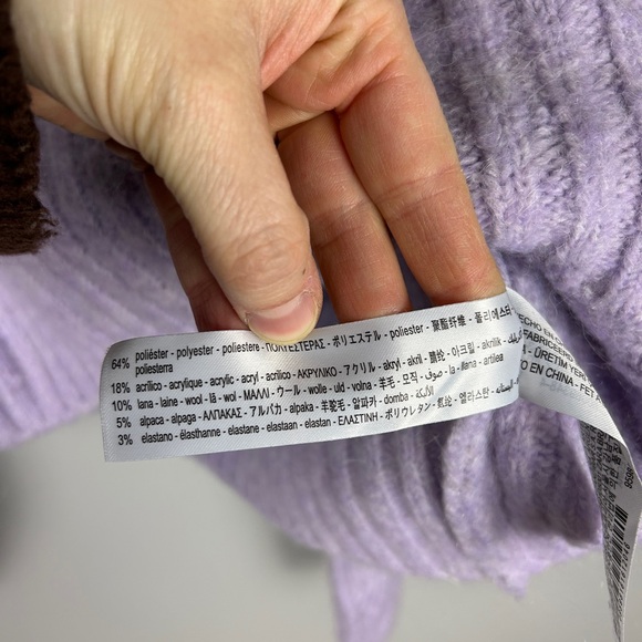 ZARA Cropped Chunky Ribbed Knit V-Neck Sweater Purple Large Alpaca Wool Lavender - Picture 3 of 4